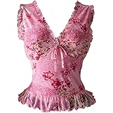 WDIRARA Women's Plus Size Floral Backless Tank Top V Neck Sleeveless Ruffle Tops