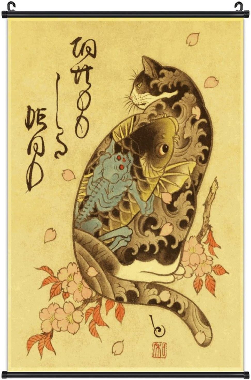 Paintings - A Wide Variety of Vintage Retro Japanese Samurai Cat Tattoo 13 Wall Scroll Hanging Decor（16x24 in）