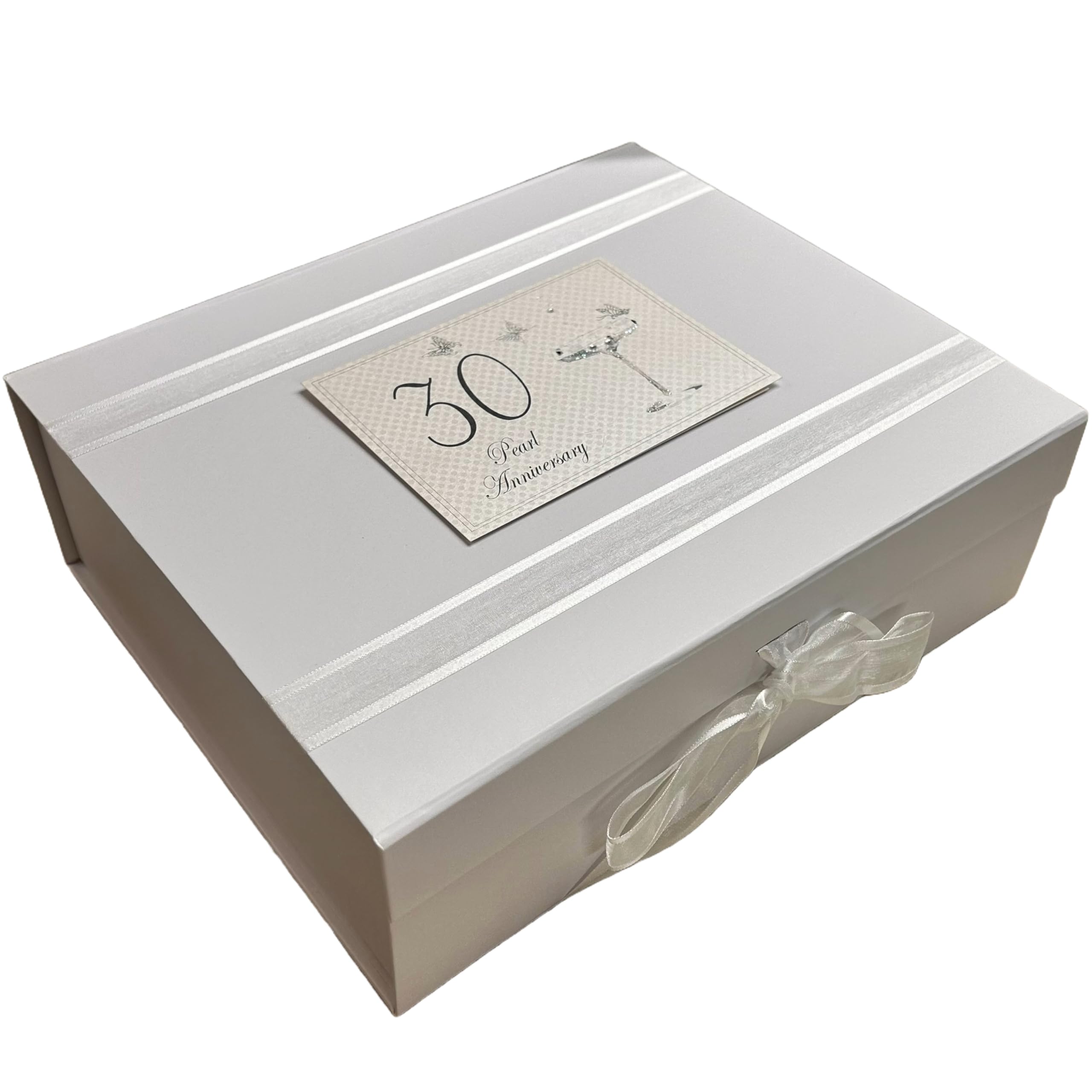 WHITE COTTON CARDS BA30LK 30th Pearl Anniversary, Large Keepsake Box, Champagne Glasses White 27.2x32x11 cm