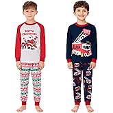 Tphon Boys Christmas Pajamas Sets 4 Pieces Kids Cotton Sleepwear Long Sleeve PJS Set for Children daily wear and Christmas