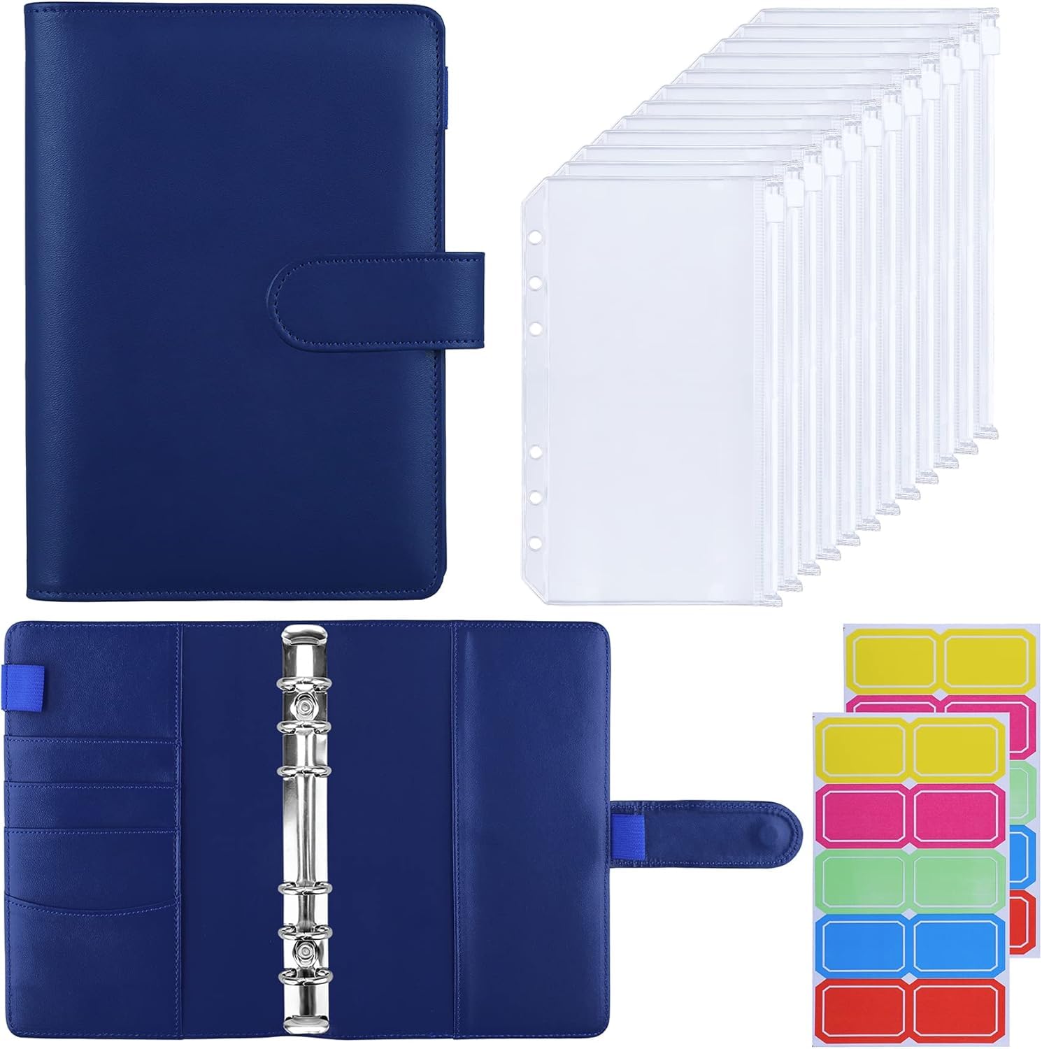 HAUTOCO A6 Budget Binder with Zipper Envelopes for Money Organiser, Budget Planner with Cash Envelopes, Money Saving Wallet for Budgeting, Cash Stuffing Wallet Binder with Binder Pockets, Navy Blue