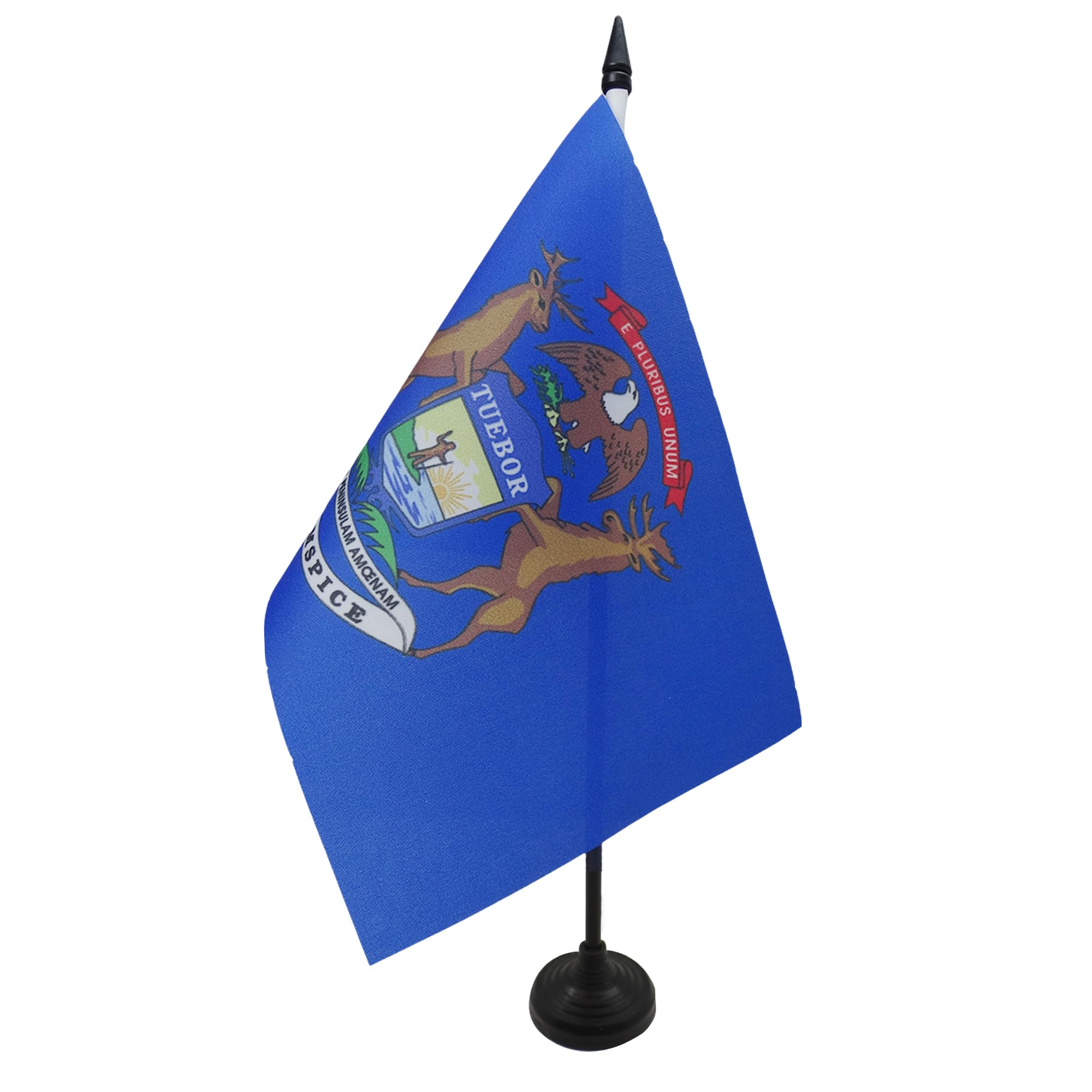 AZ FLAG Michigan Table Flag 5'' x 8'' - US state of Michigan Office Decoration 100% Polyester 21 x 14 cm - Mini Desk Flag with Pole and Black Plastic Base