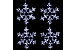 Baquler 4 Pcs Christmas Window Snowflake Lights Battery Powered Christmas Window Light Snowflakes Shaped LED Lamp for Xmas Tree Hanging Home Fireplace Party Decor