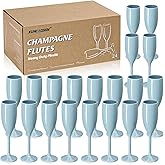 XUWAIDSGN Acrylic Champagne Flutes Toasting Glasses Unbreakable Mimosa Bar Reusable Wine Glasses Vintage Champagne Flutes Stemmed Drinking Cups 5.4 OZ for Christmas Birthday (24, Blue)