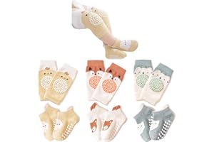 TFTSR Baby Knee Pads for Crawling (3 Pairs) and Baby Socks for Walking (3 Pairs), Walking Protector for Toddler Kid Girls Boy
