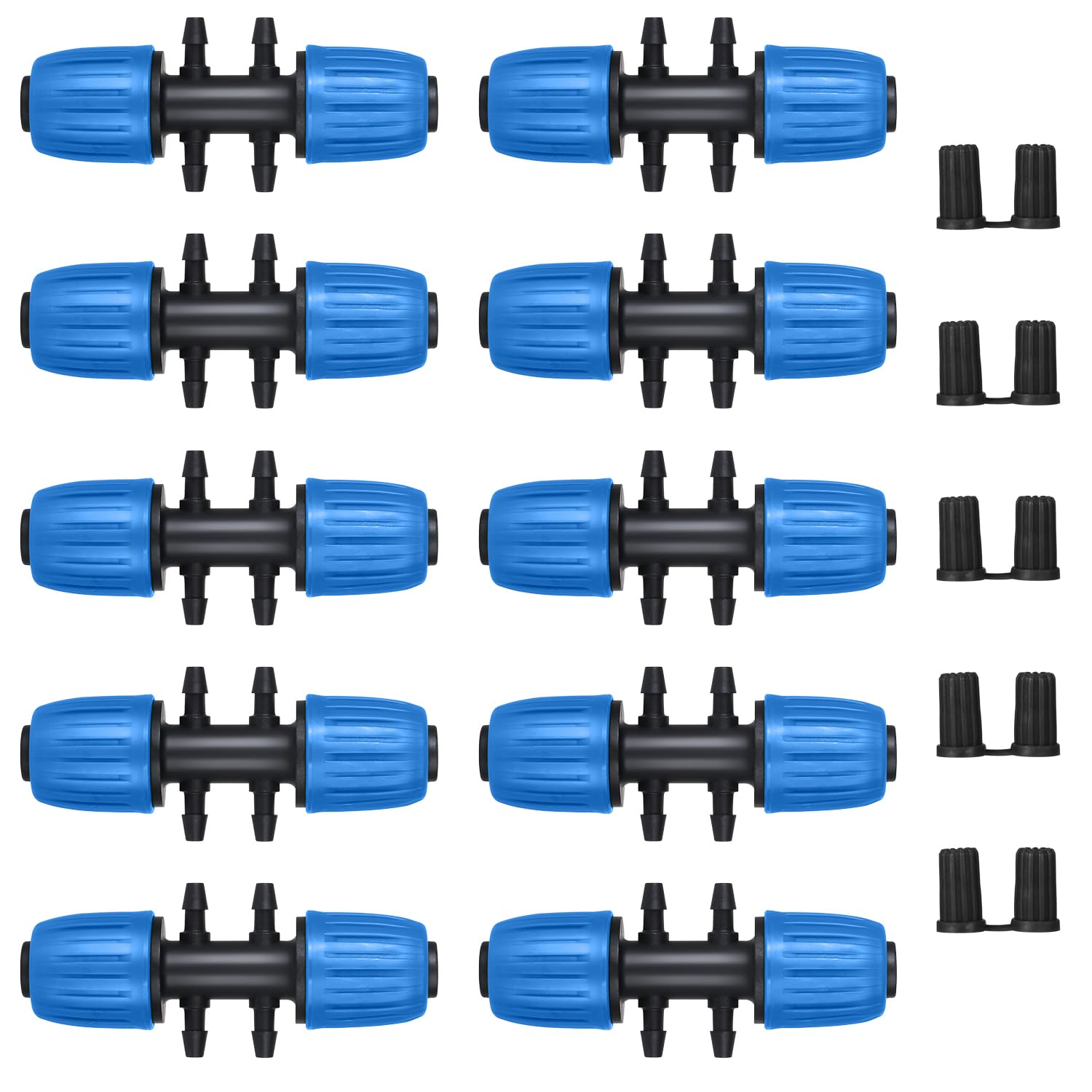 10 Pcs Drip Irrigation Fittings Kit, MSDADA Drip Irrigation System Connector Set for 1/2'' to 1/4'' Irrigation Tube, Anti-Drop Connectors Barbed & Threaded Double-Locked Irrigation Fitting(Blue)