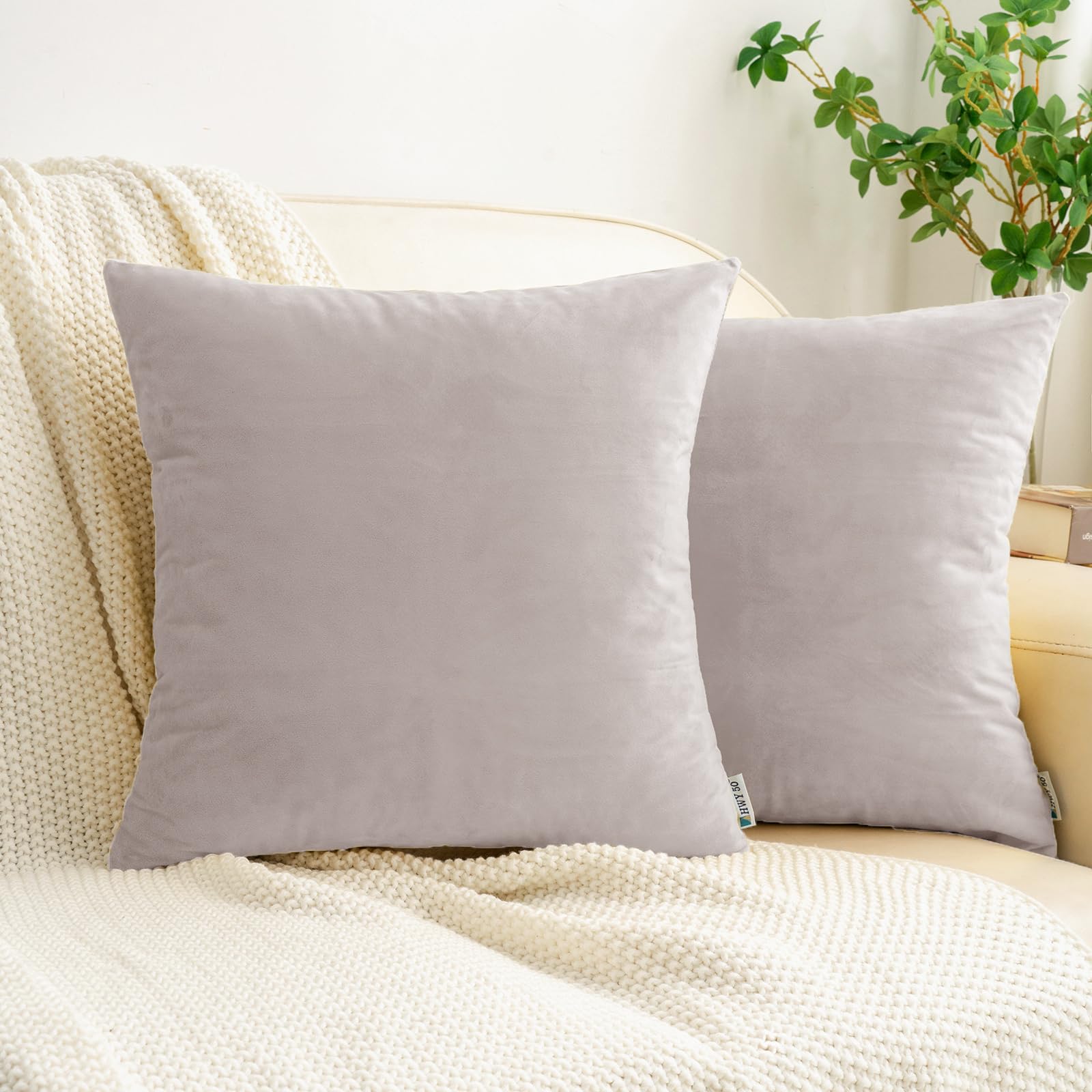 Photo 1 of HWY 50 Silver Gray Velvet Throw Pillow Covers 18x18 Inch, Pack of 2 Soft Cozy Solid Decorative Luxury Cushion Cases for Couch Sofa Bed Living Room Bedroom