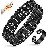 Mahnco Copper Bracelet for Men with Triple-Row Strong Magnets Magnetic Bracelets & Lymphatic Drainage Ring Set with Adjustable Sizing Tool, Magnetic Jewelry Gift (Black)