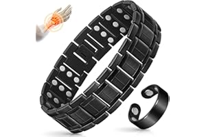 Mahnco Copper Bracelet for Men with Triple-Row Strong Magnets Magnetic Bracelets & Lymphatic Drainage Ring Set with Adjustable Sizing Tool, Magnetic Jewelry Gift (Black)