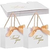 kenaeooe 50 Pcs Small Thank You Gift Bags with Handles, 5.5 x 4.7 x 2.4 Inches White Cardboard Mini Favor Bags for Birthday, Wedding, Party Favors