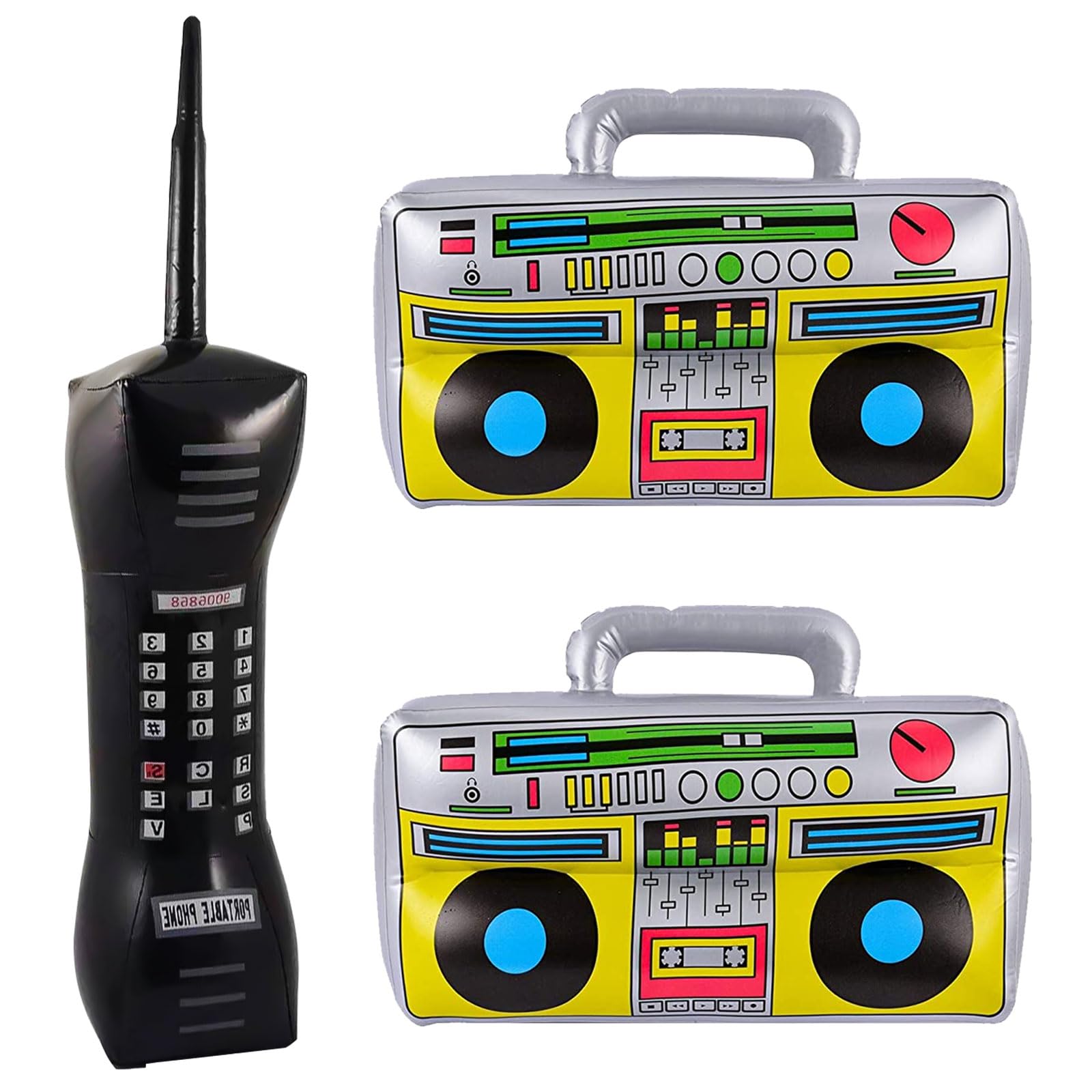UILYNIU 3 Pcs Inflatable Boom Box, Inflatable Retro Mobile Phone, Inflatable Party Decorations Favors, Inflatable Radio Stereo, Party Supplies, 80s 90s Inflatable Party Props Decoration (Multicolor)