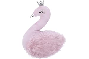 Everything Kids Pink Plush Swan Decorative Throw Pillow with Silver Metallic Beak & Crown, Pink, Silver
