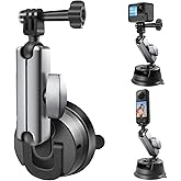 REYGEAK Suction Cup Car Mount with 1/4 Thread, 360° Rotation Windshield Car Mount for GoPro Hero 12 11 10 9 8 Insta360 X4 X3 Go3 DJI Action 4, Pocket 3 Accessories
