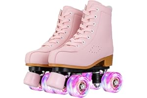 MEIGLQEA Roller Skates for Girls and Women, Cozy PU Leather Pink Purple Light Up Roller Skates, Indoor Outdoor Roller Skates 