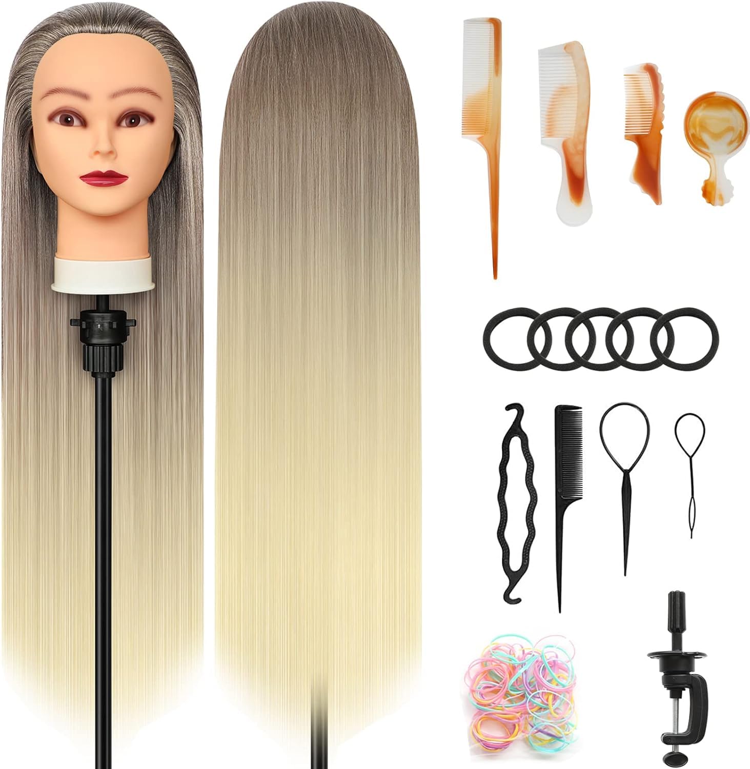 Styling Head 28 inch Training Head 100% Synthetic Fibres Hairdressing Head Hairdresser Training Heads with Free Clamp and DIY Braiding Set (Golden)