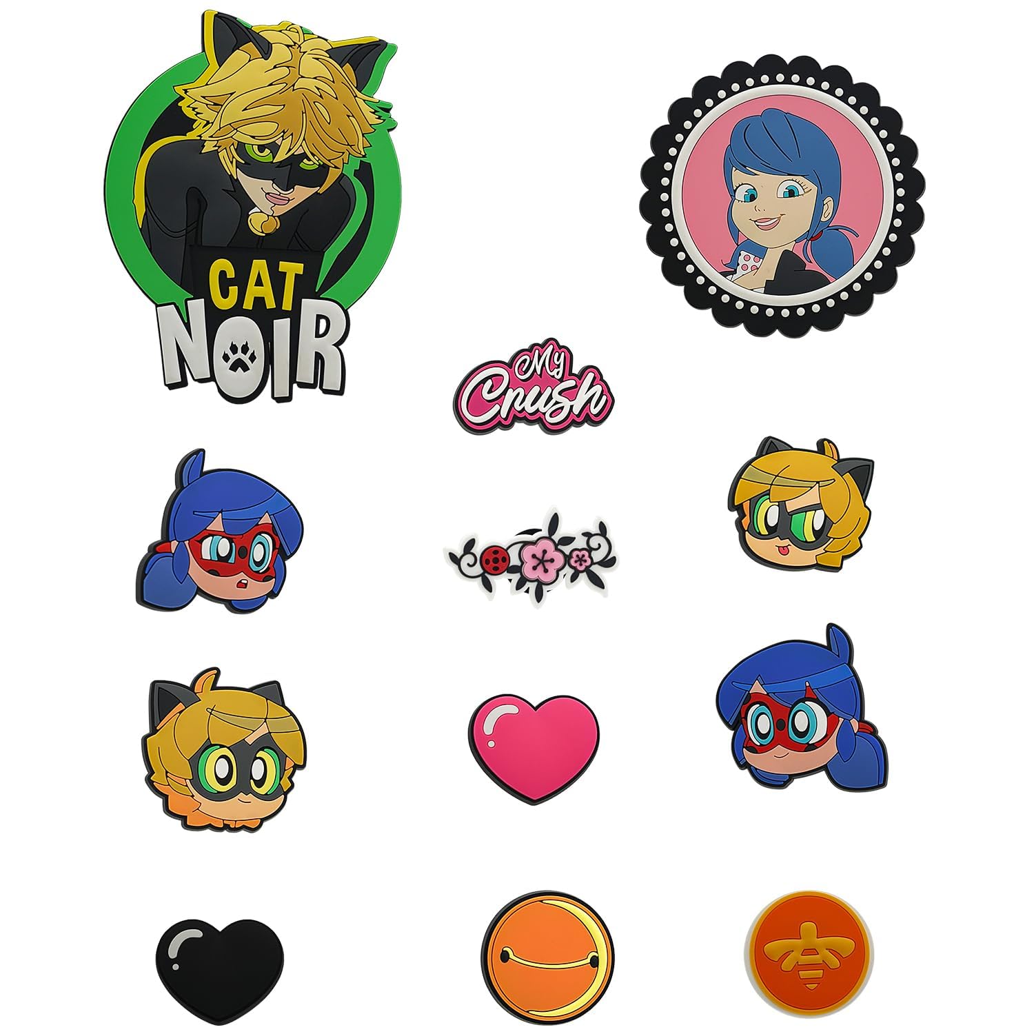 Miraculous Ladybug - Pop n' Swop 12 Assorted Ladybug and Cat Noir Badges, Regular and XXL Clip-on Badges, compatible with Pop n' Swop Purses, Shoulder Bag and Backpacks (Wyncor), 0.6" H x 5" L x 4" W