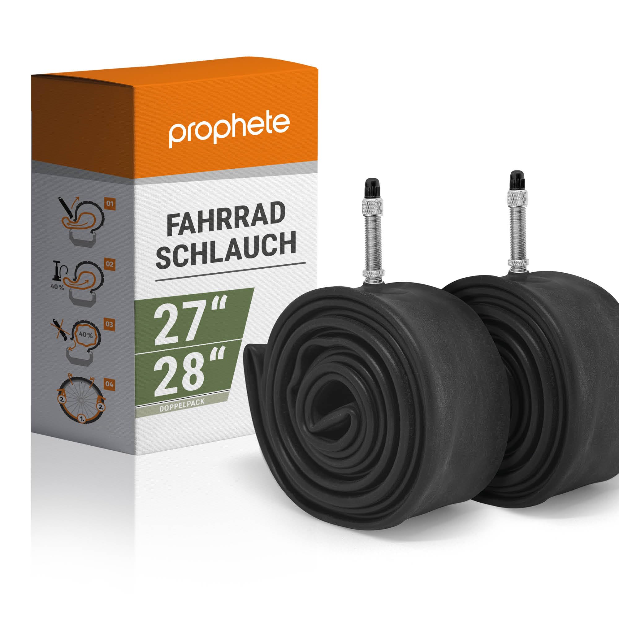 Prophete Bicycle Inner Tube 28/27 Inch | Pack of 2 | Dunlop Valve | ETRTO 28-630, 32-630, 28-622, 30-622, 32-622, 33-622, 35-622, 37-622, 40-622, 42-622 | Suitable of 27 x 1.125" to 28" x 1.6"