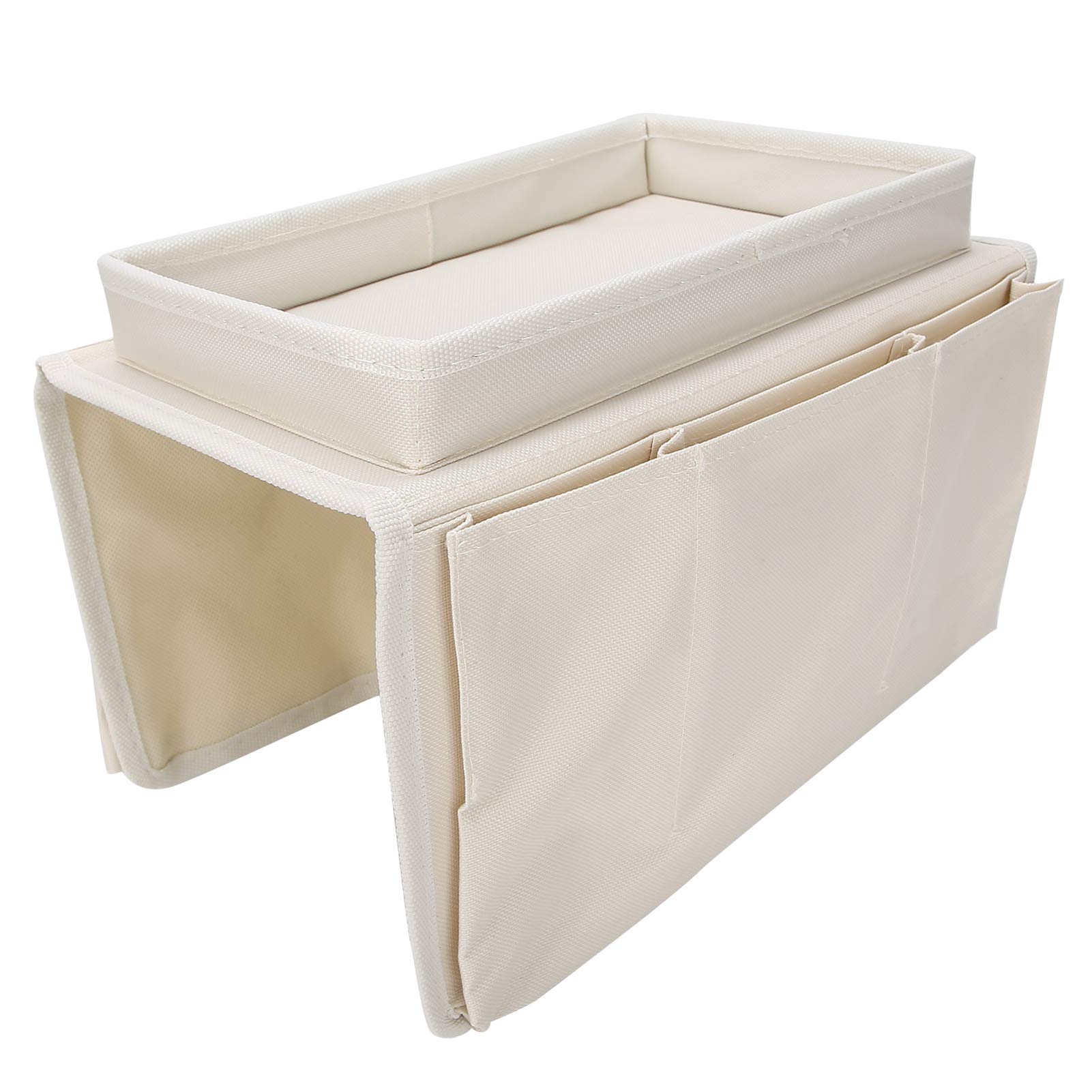 Ejoyous Sofa Armrest Organizer, 4 Pockets Couch Bag for TV Remote Control, Oxford Cloth Armchair Storage with Cup Holder Tray (Beige)