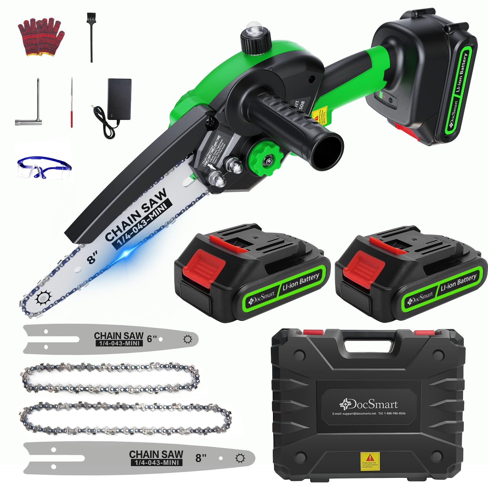 Mini Chainsaw Cordless, 8 inch & 6 inch Electric Chain Saw with 2 Pack Rechargeable Batteries, Battery Powered Handheld Saw for Trees Trimming Wood Cutting, Perfect Gardening Tools for Men Dad Husband Image