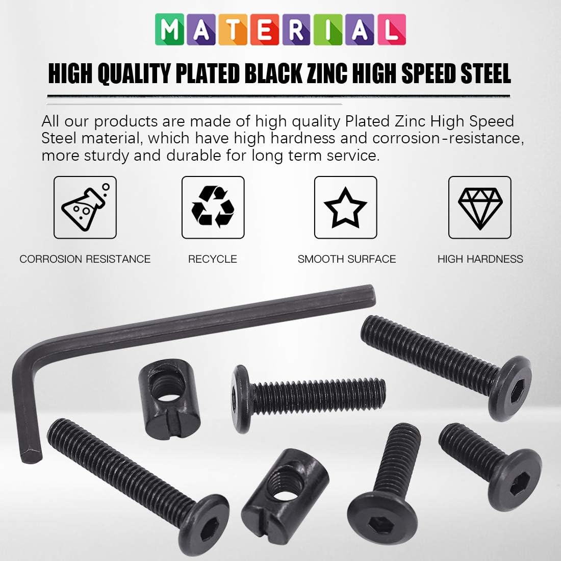 Glarks 120Pcs M6x15/20/25/30/35mm Black Hex Socket Cap Bolt and Barrel Nut Assortment Kit with a Allen Wrench for Crib Baby Bed Cots Furniture - Image 4