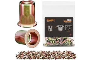 HANGLIFE Rivet Nut, #8-32 UNC SAE Rivnut - Flat Head Nutserts, Zinc-Plated Carbon Steel Knurled Body Threaded Insert Nuts, 100 Pieces