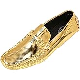 Amali Driving Moccasins, Faux Leather with Enamel Horse-Bit Ornament & Soft Lining, Comfortable & Stylish Mens Dress Loafers for Everyday Wear