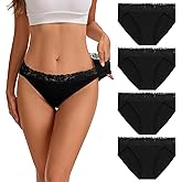 INNERSY Women's Cotton Bikini Underwear High Cut Lace Hipster Panties 4-Pack