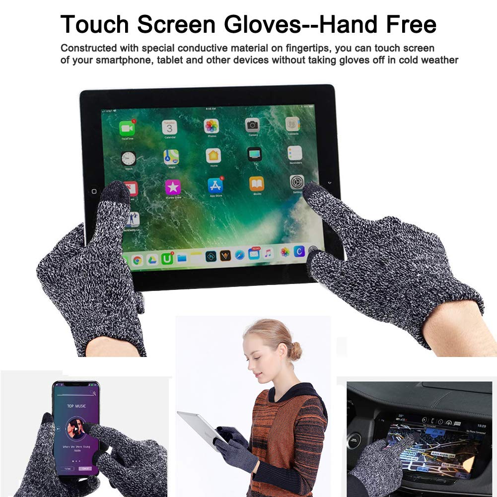 CFTech Winter Gloves Touch Screen Cold Weather Knit Glove for Men and Women - Thermal Soft Wool Lining - Stretchy Material (Gray)