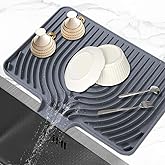 Dish Drying Mat for Kitchen Counter, with Built-in Drain Lip, Food-Grade Silicone, Easy Clean Pad for Countertop Protection, Multi-Functional Use (18 x12 Raised Sink, Grey)