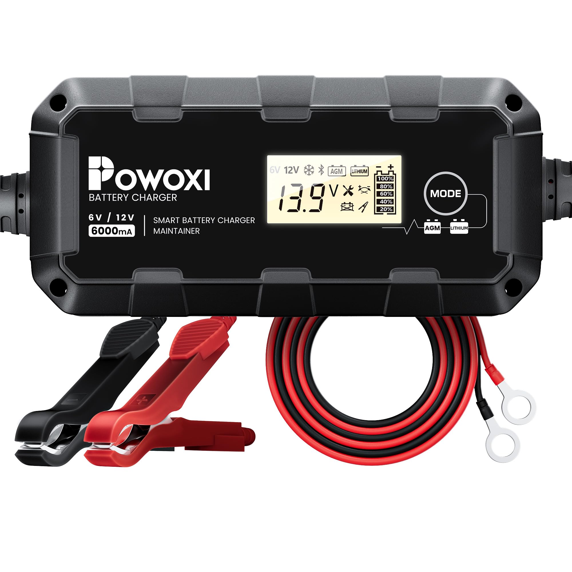 Photo 1 of POWOXI Car Battery Charger Maintainer: 6V/12V 6A Automotive Smart Trickle Charger - with Winter Charging - for AGM, LiFePO4, Deep Cycle Batteries, Cars, Motorcycle, Trucks, Marine Boats, Snowmobiles