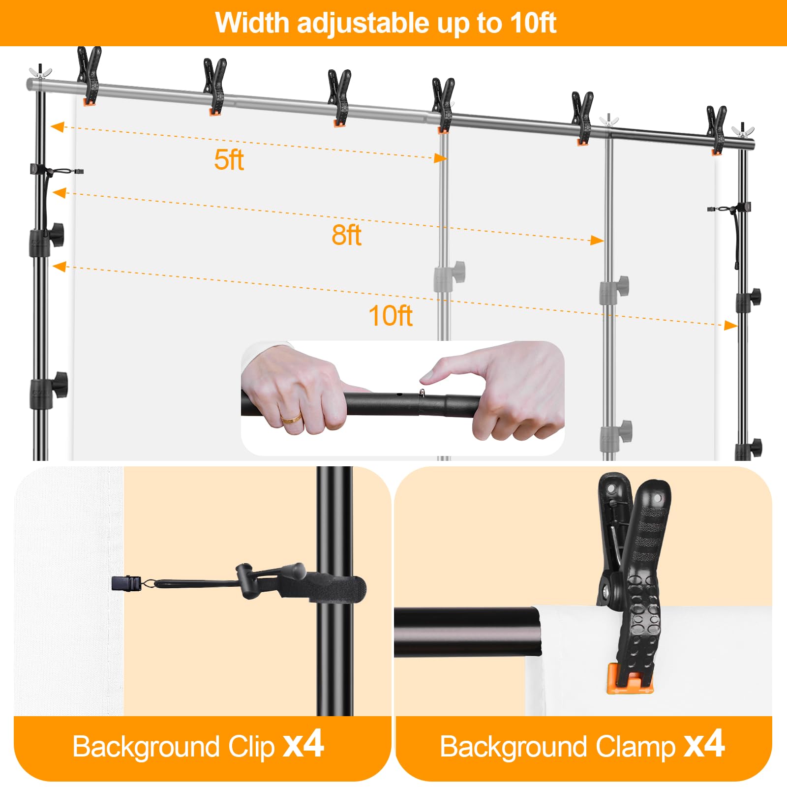 EMART Photo Backdrop Stand kit, 8.5 x 10 ft Back Drop Adjustable Frame for Photography, Photoshoot Banner Background Support Holder for Parties Dectoration