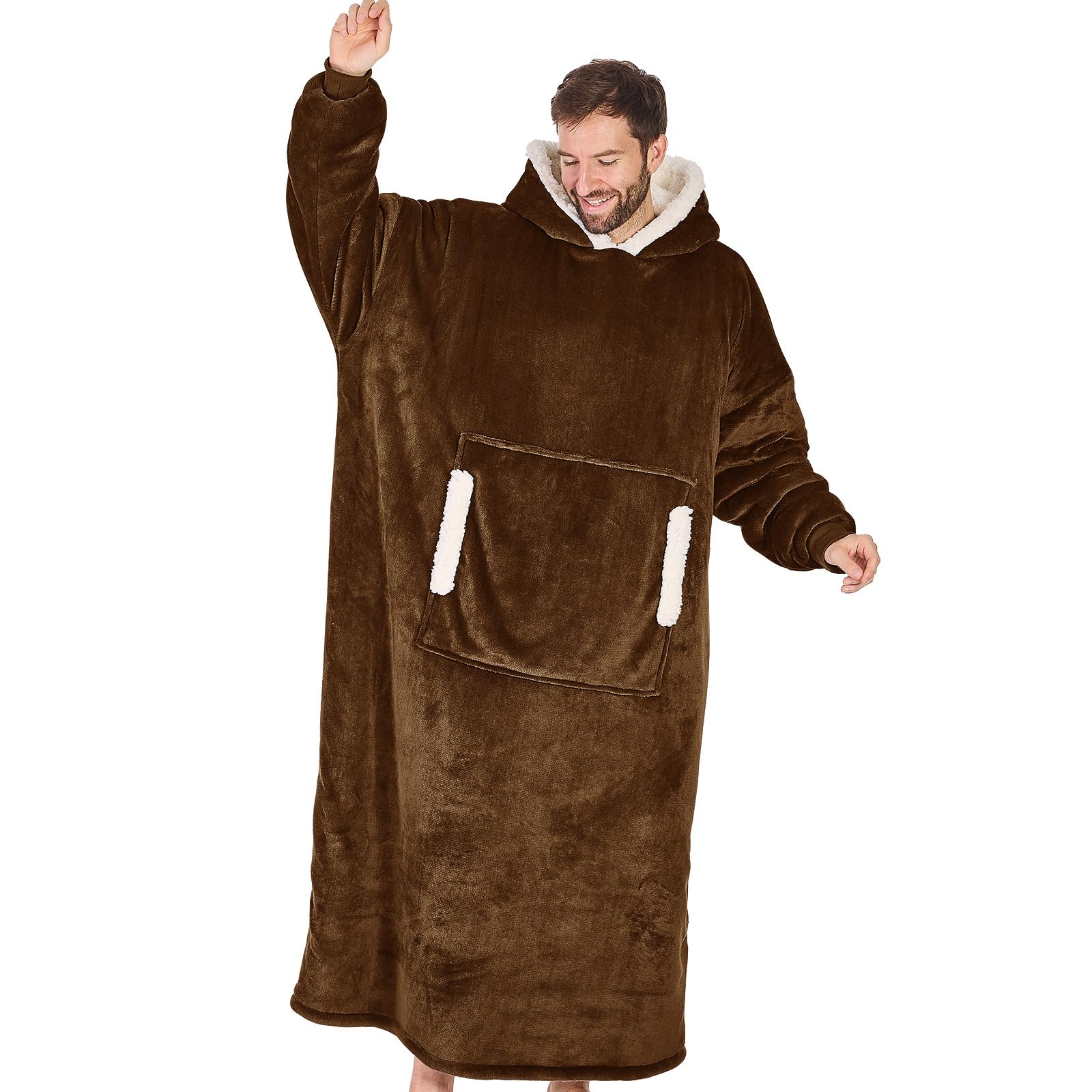 yescool Wearable Blanket Hoodie - Birthday Christmas Gifts for Women Mom Girlfriend, Extended Oversized Flannel Sherpa Cozy Hooded Blanket Sweatshirt Adult With Hood Pocket & Sleeves (Brown) Image yescool Wearable Blanket Hoodie - Birthday Christmas Gifts for Women Mom Girlfriend, Extended Oversized Flannel Sherpa Cozy Hooded Blanket Sweatshirt Adult With Hood Pocket & Sleeves (Brown) Image