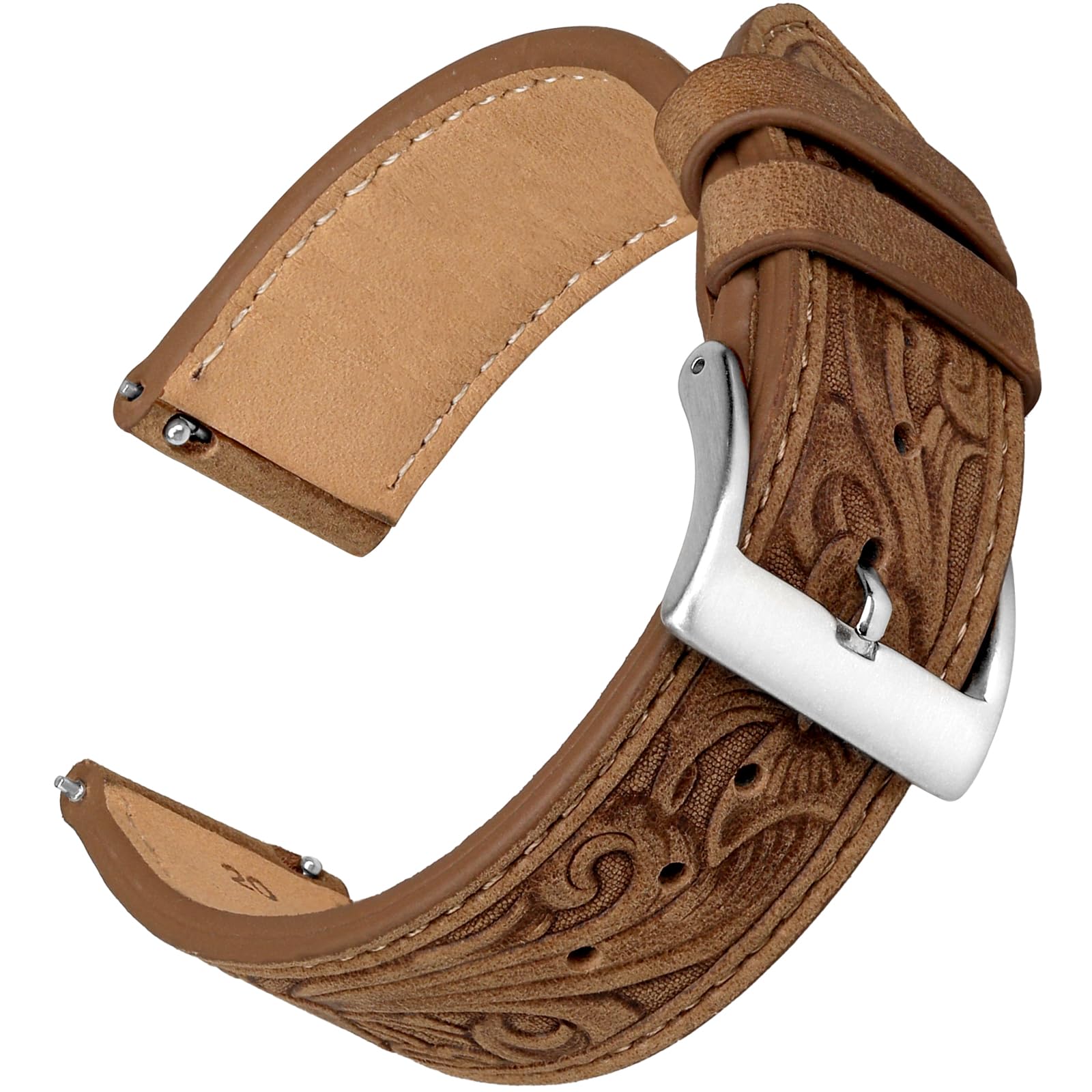 Deeplus 22mm Leather Watch Bands, Western Retro Embossed Leather Bands Compatible with Samsung Galaxy Watch 46/45mm, Gear S3 Frontier, Huawei Watch GT, Garmin Vivoactive 4/Forerunner 945, Retro Brown