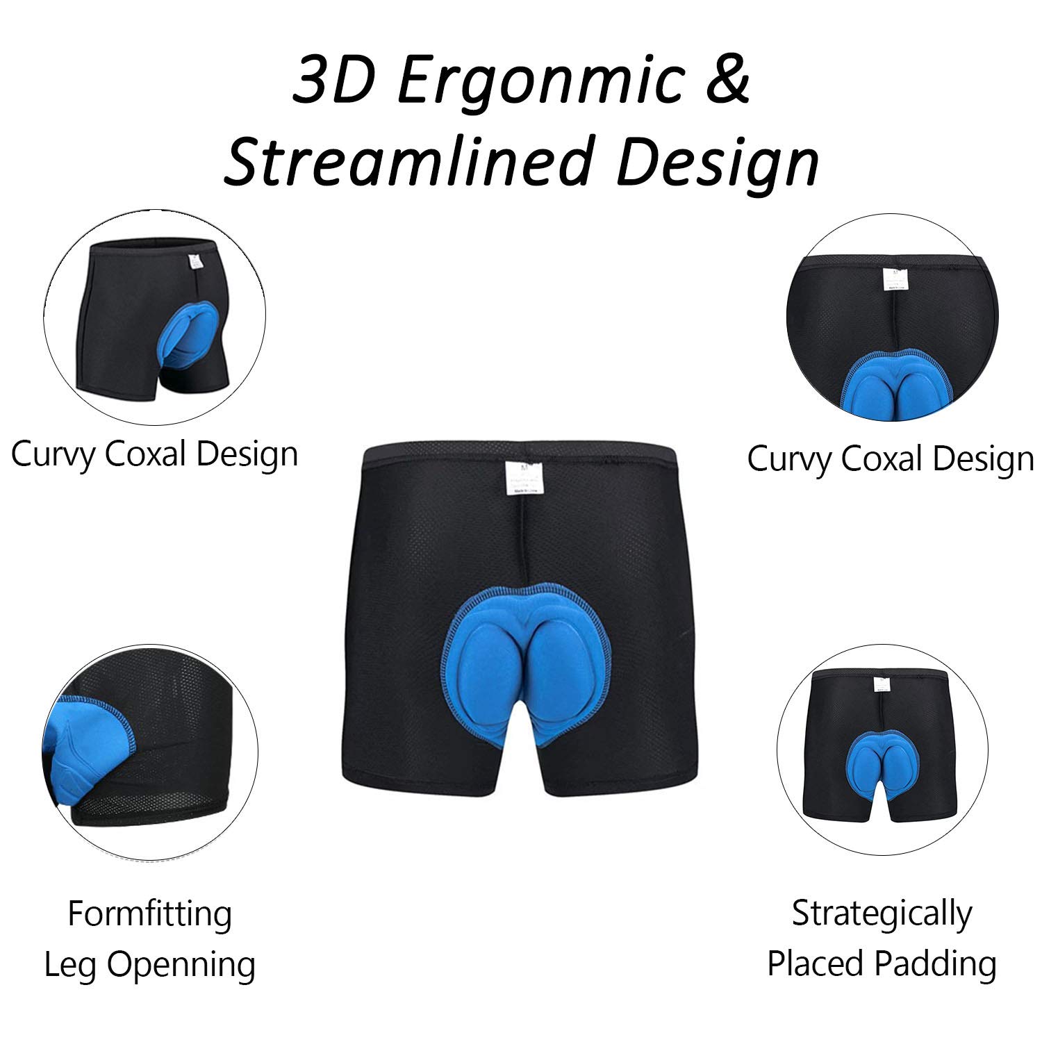 Men\'s Cycling Shorts, Bicycle Cycling Underwear 3D Silicone Padded with High-Density High-Elasticity and Highly Breathable (L)