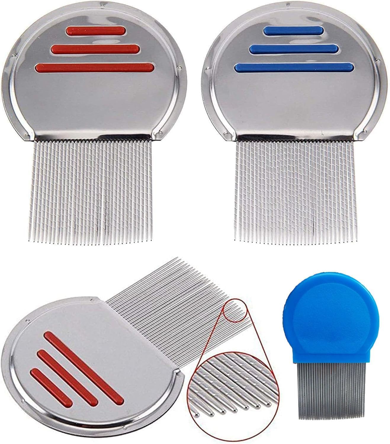 Lice Nit Comb Get Down Stainless Steel Metal Tooth Head Long Teeth/Professional Stainless Steel Nit Comb for Head Lice Treatment,Reusable,Removes Louse Nits (Pack of 3)