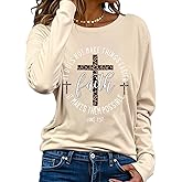 SweatyRocks Women's Bible Verse Jesus Sweatshirt Religious Cross Graphic Faith T Shirts