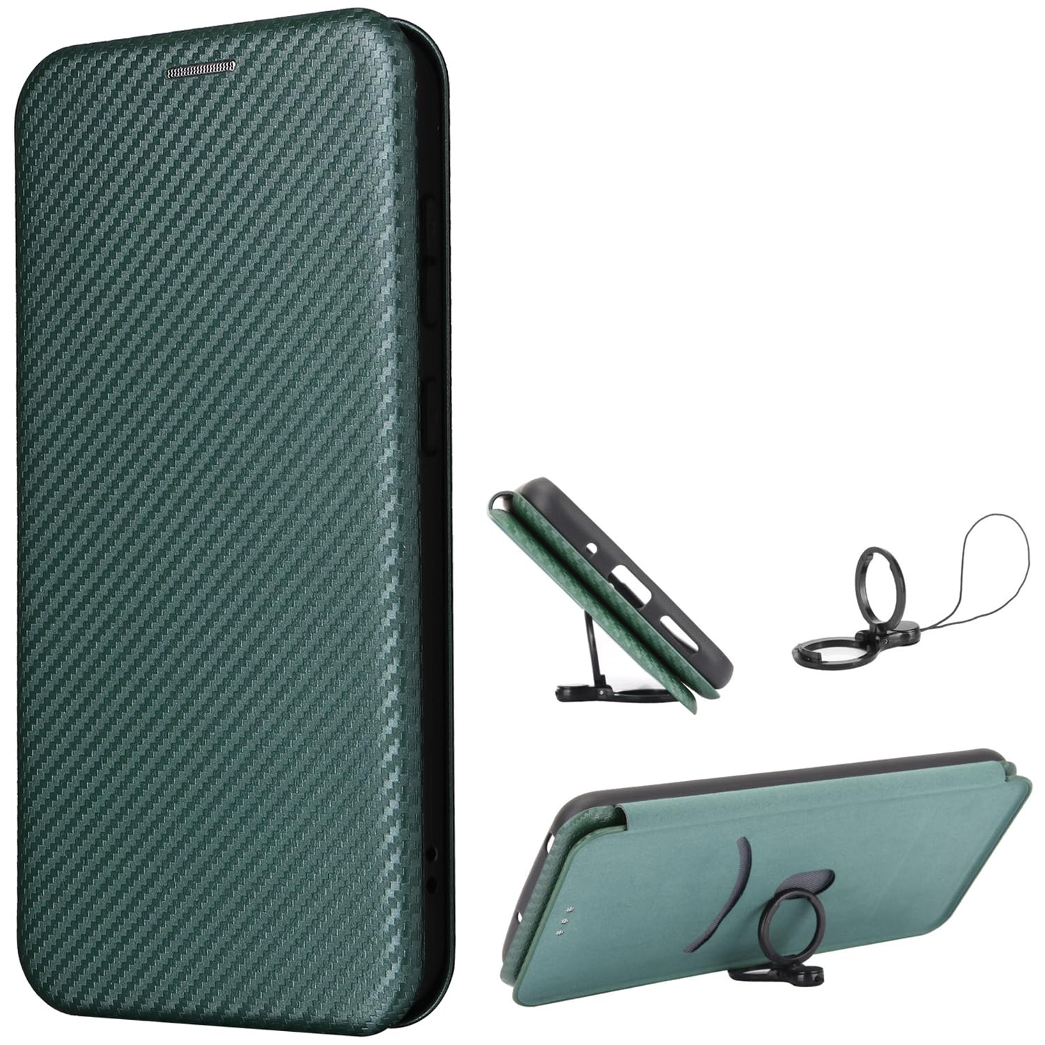 EasyShow Wallet Case for Sony Xperia 10 VI Carbon Case, Sony Xperia 10 VI has Kickstand function, Carbon fiber Phone Case Compatible with Sony Xperia 10 VI-Green