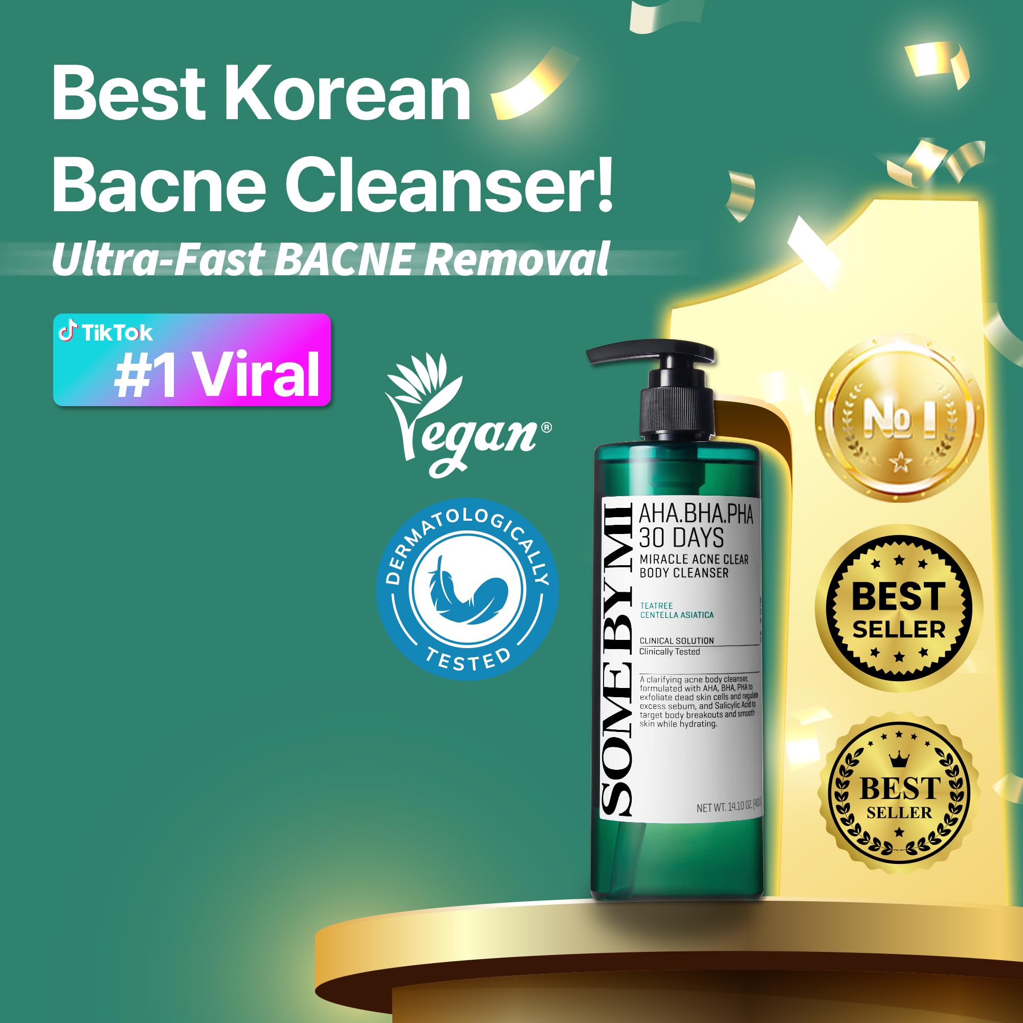 SOME BY MI AHA BHA PHA 30 Days Miracle Acne Clear Body Cleanser – 13.5oz, 400ml – Daily Exfoliating Tea Tree & Salicylic Acid Acne Body Wash – Deep Cleanses Sebum, Oil & Impurities – Korean Skin Care