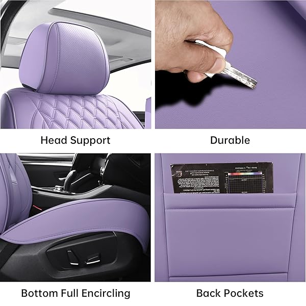 SXIKIN CAR SEAT COVERS FULL SET PURPLE, LUXURY FAUX LEATHER WATERPROOF NON-SLIP WOMEN SEAT PROTECTOR UNIVERSAL FIT FOR MOST CARS SUVS TRUCKS PICK-UPS,CAR INTERIOR ACCESSORIES(PURPLE-FULL SET)