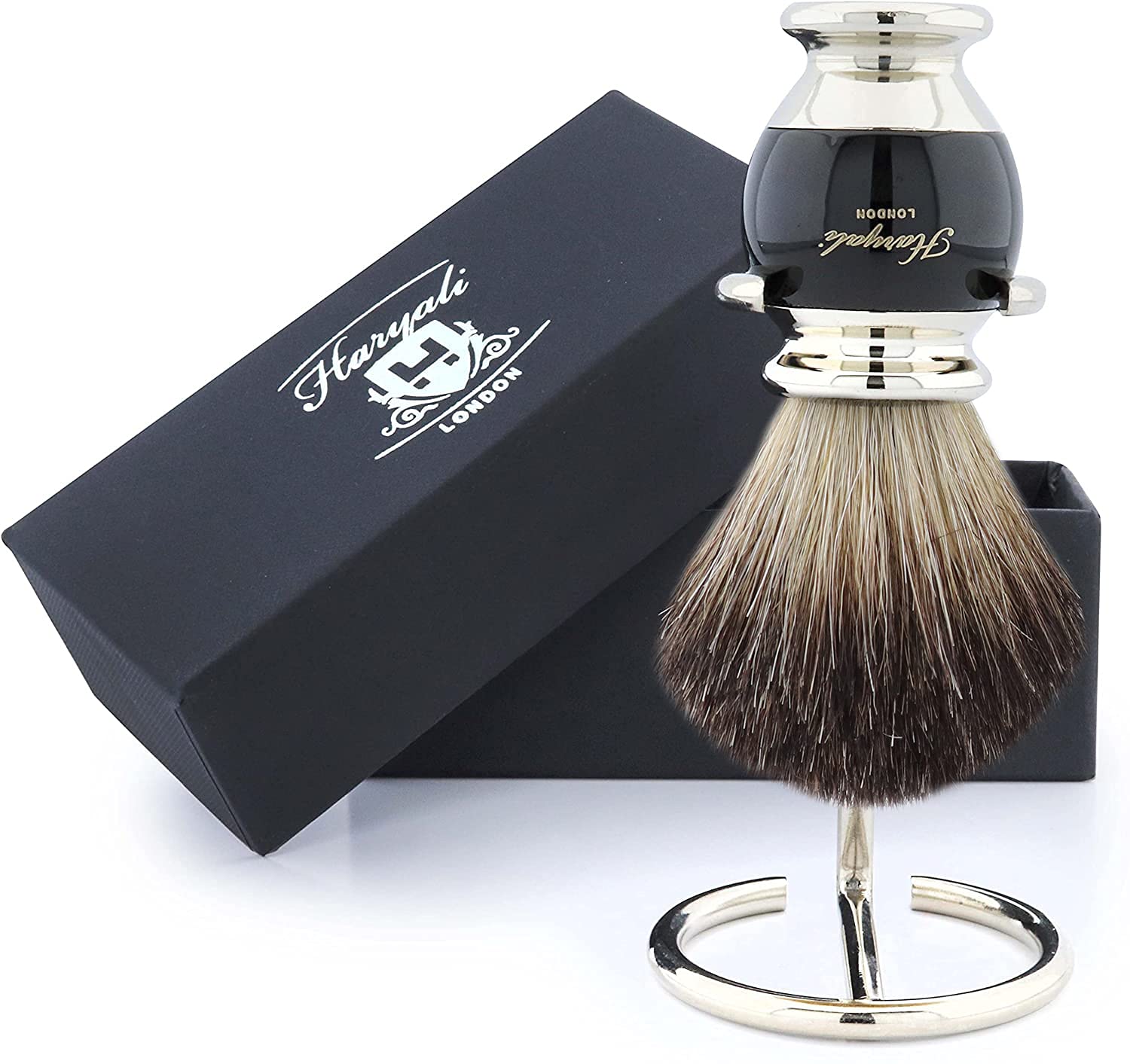 Haryali London, Mens Shaving Brush with Stand – Wet Shaving Brush for Men + Shaving Brush Stand, Pure Badger Hair Shaving Brush Set for Barber or Home Use