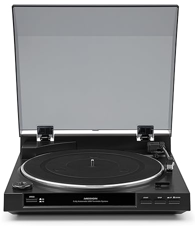 MEDION E65138 USB Schallplattenspieler (Turntable, 33/45 U/min, USB-Anschluss zum digitalisieren, AUX-Anschluss, gedämpfter T