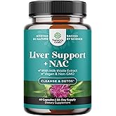 Liver Support NAC Supplement with Milk Thistle for Liver Cleanse Detox & Repair - N Acetyl Cysteine Supplement for Liver Cleanse with Turmeric, Choline, Dandelion & L-Glutathione - 60 Caps