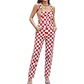 Bindefon Overalls for Women Checkered Pants Fashion Jumpsuits Stretchy Rompers Plaid Bib Coveralls