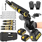 AwxryoX 8" & 6" Mini Chainsaw Brushless, 2026 Upgraded 2x4.0AH Battery Portable Handheld Small Cordless Saw with 4 x Guide Plate, Electric Hand Saw Motosierra for Wood/Tree Cutting Gardening Pruning