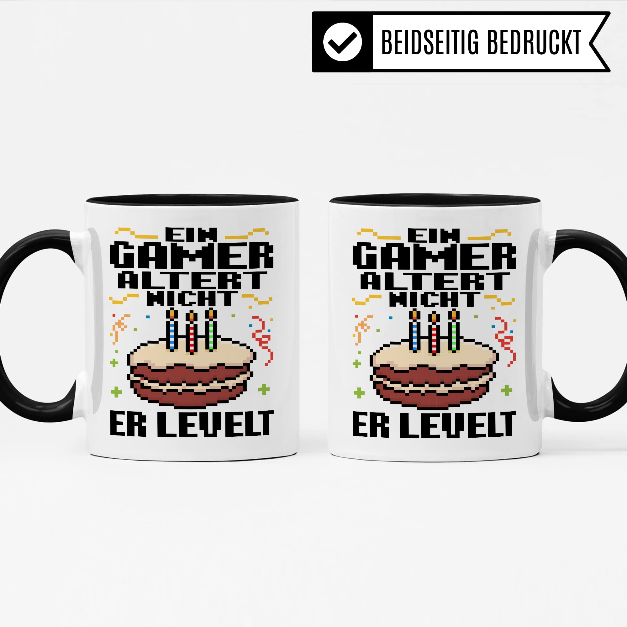 Gamer Tasse, Ein Gamer altert nicht - Er levelt Geschenkidee für Computerspieler, Gaming-Fans und Zocker Geschenk Kaffee-Becher Nerd Gaming Kaffeetasse mit Spruch lustig (Weiß/Schwarz) 3