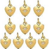 COGCHARGER 10 pcs Gold Plated Heart Charms for Jewelry Making Compass Brass Cubic Zirconia Pendant with Jump Ring for Bracelet Necklace Earring Making Accessories