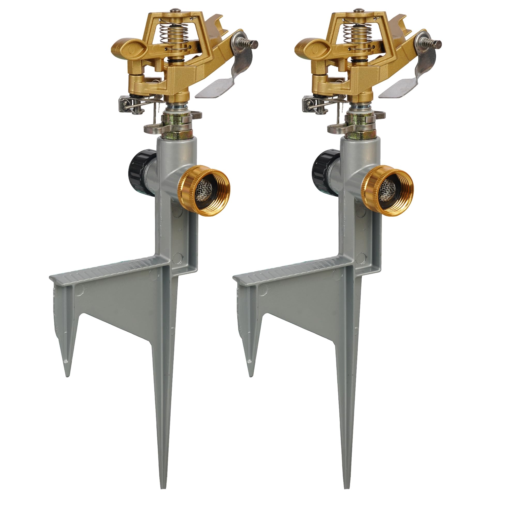 Photo 1 of LIULO TOOL 2 Pack Zinc Alloy Impact Sprinklers for Yard, Pulsating Water Sprinkler Head on Spike Base, Adjustable Water Sprinklers for Large Area Patio Lawn Garden Irrigation