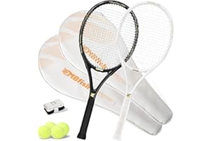 MBFISH Tennis Rackets - Super Value Set with Pre-Strung, Comfortable Handle, 27'' Tennis Racquet for Beginner, Includes 4 Tennis Balls, 2 Overgrips and 2 Tennis Bag