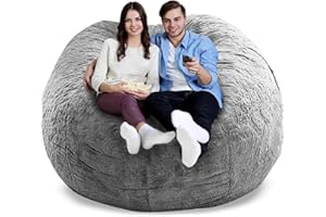 ZGLCQSGY Bean Bag Chair Cover 5ft Fluffy Bean Bag Chairs for Adults Pv Fur Light Grey BeanBag Cover Living Room Furniture