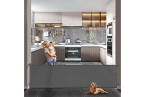 Veraste Retractable Baby Gate,Mesh Baby Extra Wide Gate,Extra Long Dog Gate,33" Tall,Large Extends up to 165" Wide,Child Safety Extra Large Gate for Doorways, Stairs, Indoor/Outdoor（Grey,33"x165"）